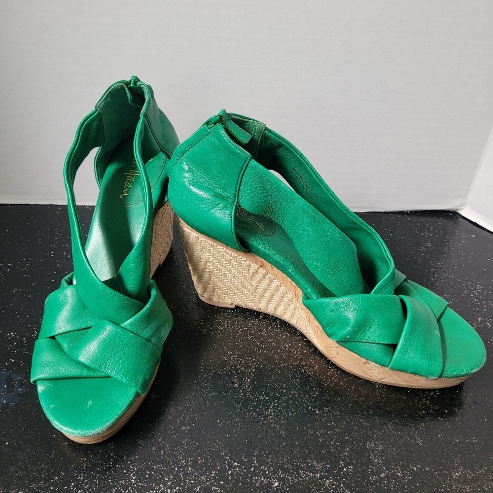 Cole Haan Emerald Green Leather Espadrille Wedge